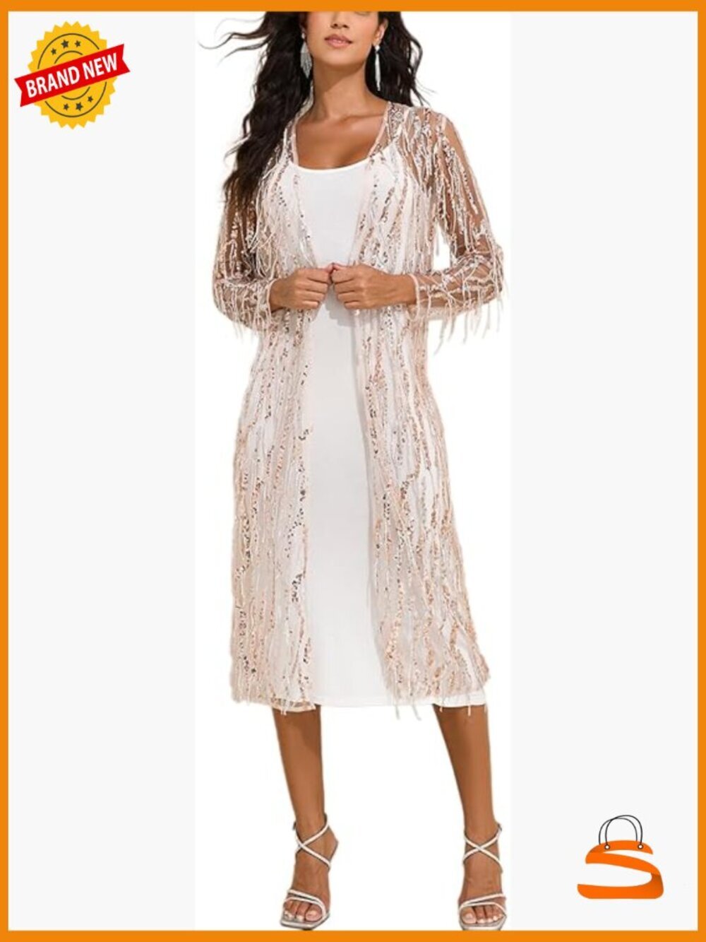 Sequin Long Cardigan Sparkly Open Front Draped Evening Cover Up Party